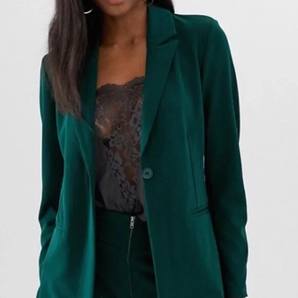 Forest Green Blazer Size M - Single Button Tailored Jacket with Notched Lapel - Picture 2 of 4